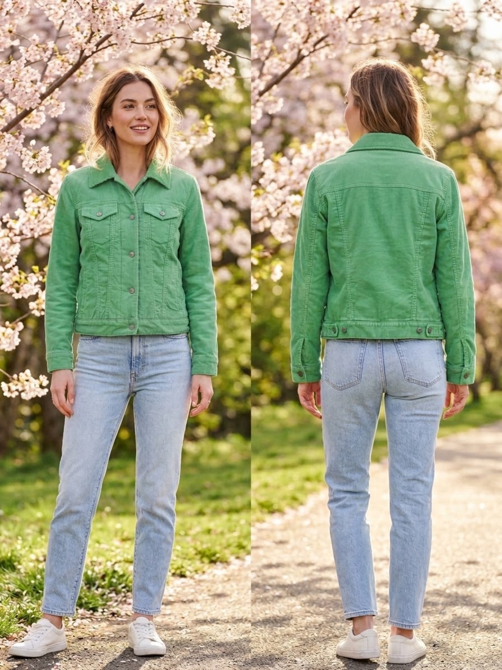 GAP VTG Sherpa Lining Corduroy Preppy Spring Kelly Green Trucker Jacket SZ M